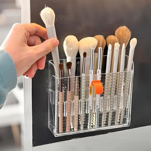 FHDUSRYO 2 Pack Wall-Mounted Makeup Brush Holder, 16-Slot Eyeliner Lip Liner Organizer Holder, Makeup Organizer for Make U...