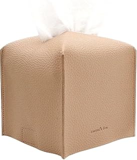 Tissue Box Cover Holder, Square with Bottom Belt by Carrot's Den - PU Leather Decorative Organizer for Tabletop, Bathroom,...