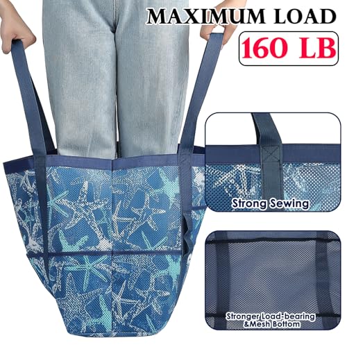 Fammart Mesh Beach Bag for Women, Large Beach Toy Pool Bag with Zipper Pocket, SandProof Cruise Essentials 2026 Family Travel