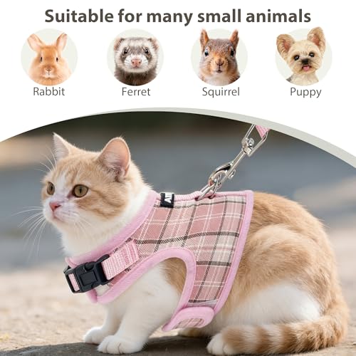 AIITLE Adjustable Bunny Harness & Leash Set - Soft Mesh Liner, Comfort Fit Plaid Pattern Vest with Magic Tape Design, Port...