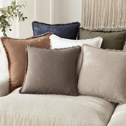 Foindtower Decorative Linen Fringe Lumbar Throw Pillow Covers Boho Farmhouse Cushion Cover with Tassel Soft Accent Pillowc...