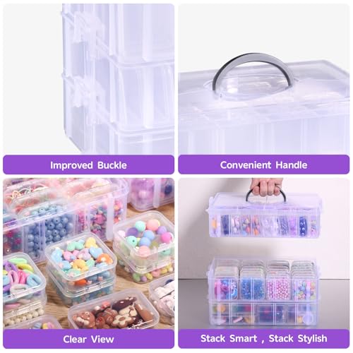 Funtopia Bead Organizers and Storage, 56 Pcs Small Plastic Containers with Lids and 3-Tier Stackable Storage Box, Mini Cle...