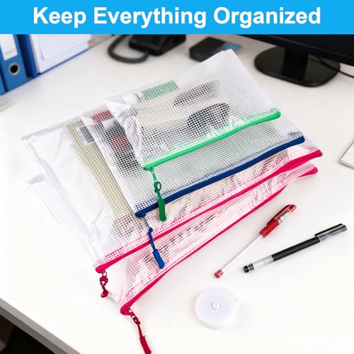 24 Pcs Mesh Zipper Pouch Bags, Plastic Zipper Pouches for Classroom in 8 Sizes, Waterproof Mesh Zipper Bags for Organizin...