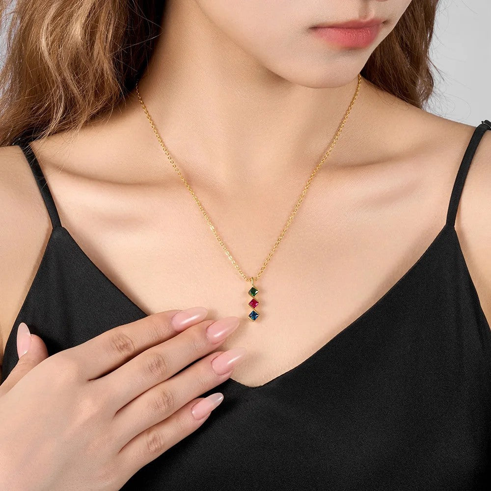 New Square Zircon 12 Birthday Stone Fashion Necklace