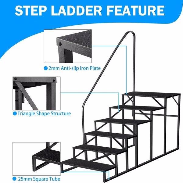 RV Stairs 6 Step Ladder,RV Steps Anti-Slip,Hot Tub Steps With Handrail,660 Lbs RV Ladder For 5th Wheel RV,Mobile Home Stairs