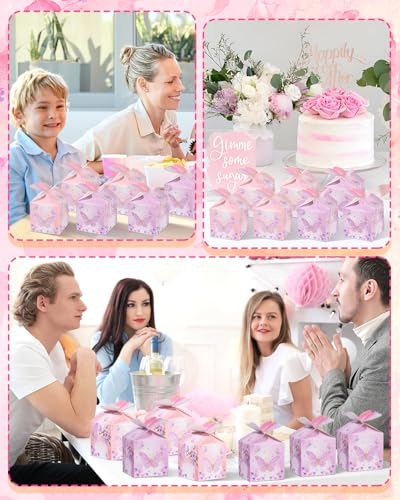Liobelon 48 Pcs MINI Butterfly Party Favor Treat Boxes, Pink Purple Floral Candy Paper Gift Box Butterfly Decorations Brid...
