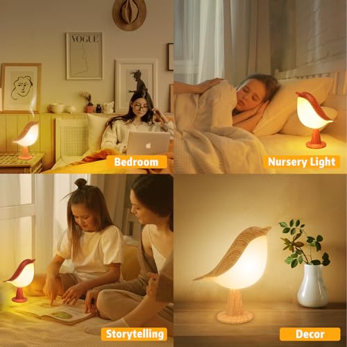 Deogos 2 Cute Bird Lamps Combo,Small Bedside Lamps with 3 Color Temperature and Adjustable Brightness,Rechargeable Cordles...