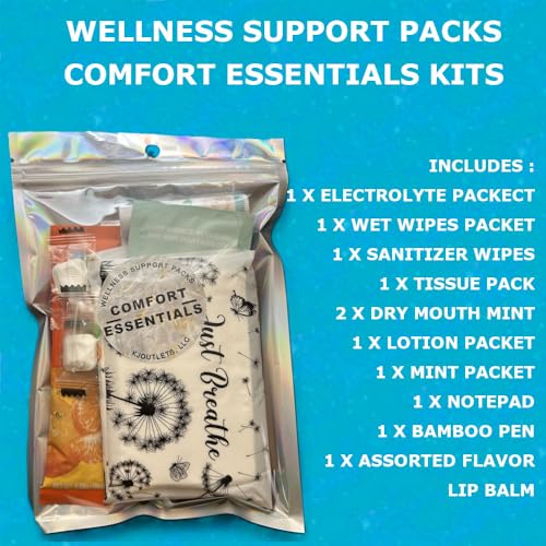 Wellness Support Pack Comfort Essentials Kit, 11-Piece Travel Size Set with Electrolytes, Wipes, Mints and Personal Care I...