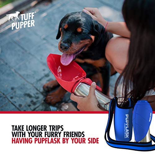 Tuff Pupper PupFlask Insulated Neoprene Dog Water Bottle Holder Sling with Wide Adjustable Shoulder Strap, Great for Trave...