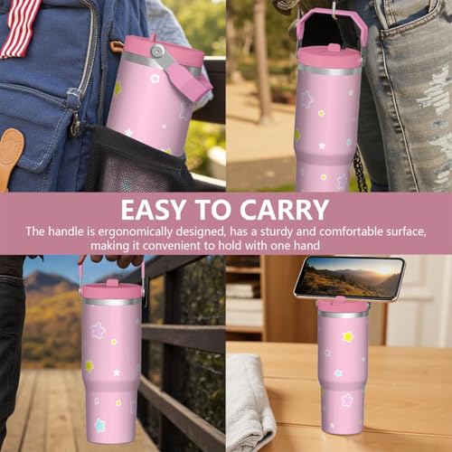 Hurig Tumbler for Adults Water Bottle Double Wall Cups for Kids 30 oz Pink Coffee Mug Stuff Cat Insulated Cup Gifts for Gi...