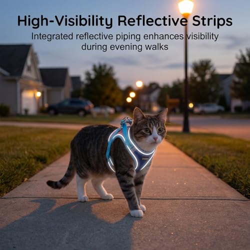 Cat Harness and Leash, Escape-Proof Cat Harness Set, Adjustable Step-in Pet Harness for Walking for Small Medium Cats (Blu...
