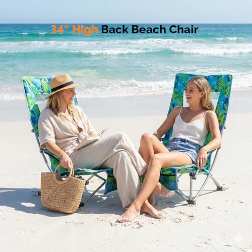 VINGLI Low Beach Chairs, High Back Chairs with Carry Bag,Foldable Portable Backpack Beach Chair for Camping Picnic LAN-2 Pack