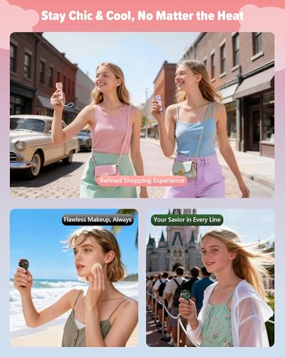 Funaudio Mini Handheld Fan with Bear Ears, Small Portable Fan, Lightweight Personal Fan, 4 Speeds, USB-C Rechargeable Pock...
