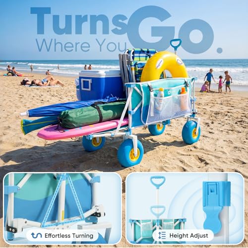 Sekey Heavy Duty Beach Wagon with 9" Big Sand-Proof Wheels, 300L Oversized Foldable Beach Cart with Cooler| Adjustable Han...