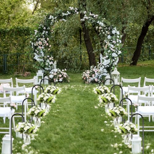 Thiccywoov 8 Sets Wedding Aisle Decoration Include 16 oz Rose Daisy Hanging Mason Jar 32 Shepherds Hooks Rustic Mason Jar ...