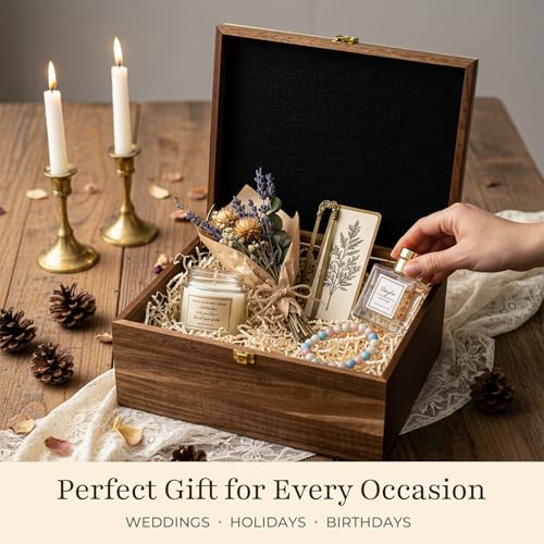 Keepsake Box – Wooden Keepsake Memory Box with Hinged Lid, Tree of Life Engraving, Large Acacia Wood Box 11"x8.6"x5", Felt...
