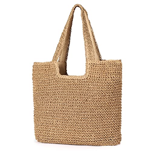 Straw Beach Bag, Women Tote Bag Woven Shoulder Bag, Handmade Large Summer Handbag Hobo Bag for Beach Picnic Vacation