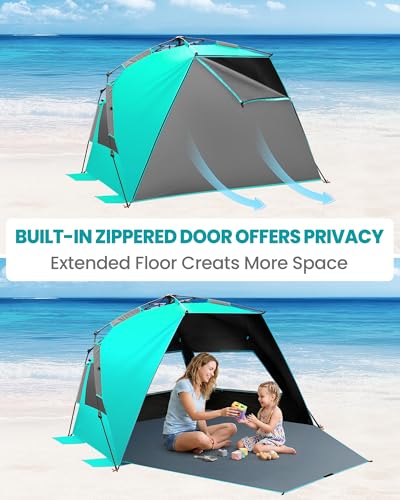OutdoorMaster Beach Tent with Blackout Shelter Technology, Portable Sun Shade Shelter 4 Person, Pop Up Beach Tents with UP...