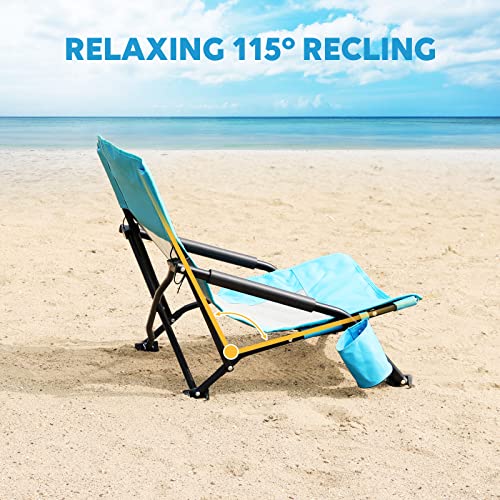 TOBTOS Low Beach Chair for Adults 2 Pack, Low Profile Folding with Cup Holder & Carry Bag, Heavy Duty Chair for Outdoor Sa...