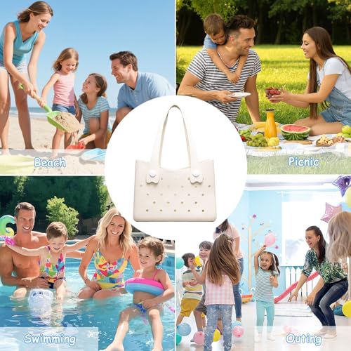Larcenciel Rubber Tote Bag, Perforated Design Waterproof Beach Bags for Women with Shoulder Strap, Summer Travel Beige Han...
