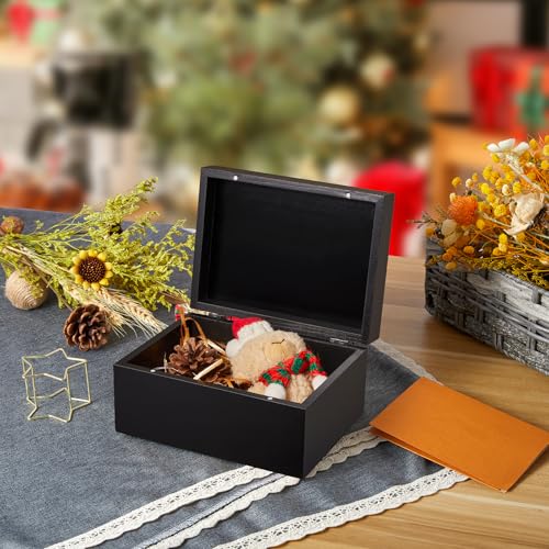 DRASTAR Small Keepsake Box, Black Wood Memory Box with Hinged Lids, Wooden Jewelry Storage Box,3x5, 4x6 Decorative Card Bo...