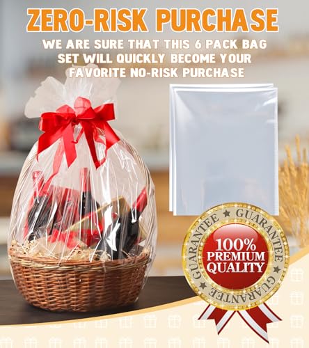 Yuiicaov 6PCS Extra Large Cellophane Bags, 30x40 Inches Clear Cellophane Wrap for Gift Baskets, Jumbo Huge Packaging Clear...