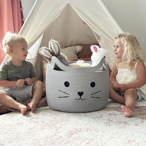 HiChen Large Woven Cotton Rope Storage Basket, Baby Laundry Basket Organizer for Towels, Blanket, Toys, Clothes, Gifts | P...