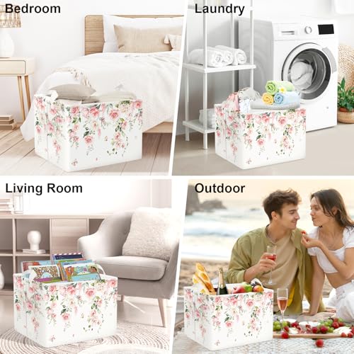 Clastyle Flower Girl Book Storage Basket Spring Summer Floral Women Clothes Organizer Bin Parents Gift Toy Box for Bedroom...
