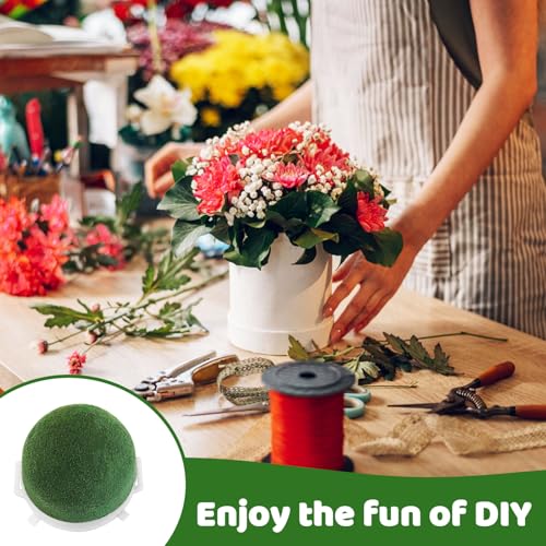 12 Pcs Mini Floral Foam Holder,Round Floral Foam with Green Floral Wire and Ribbon,Green Floral Foam Floral Arrangement Su...
