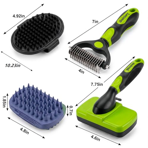 PETIMP STORE 4PCS Self Cleaning Slicker Brush, Pet Grooming Rake, Bath Brush & Massage Brush for Short/Long Haired Dogs, C...