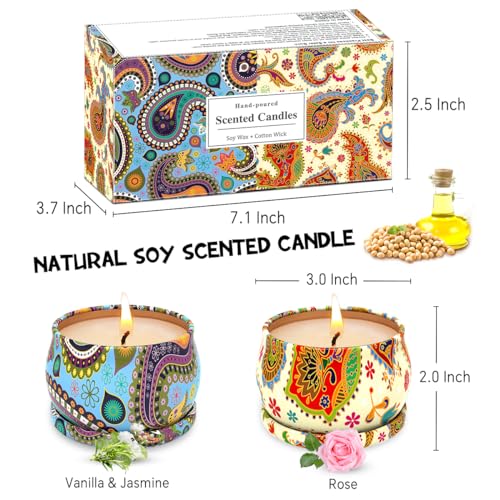 Set of 2 Scented Candles Soy Wax Aromatherapy Candles 4.4 OZ Portable Tin Candles, Gifts Basket for Christmas Thanksgiving...