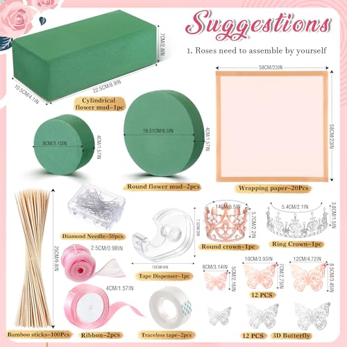 XunYee Bouquet Kit 20 Sheet Flower Wrapping Paper 100 Pcs Bamboo Skewers Floral Foam Blocks for Anniversary Birthday Gift ...