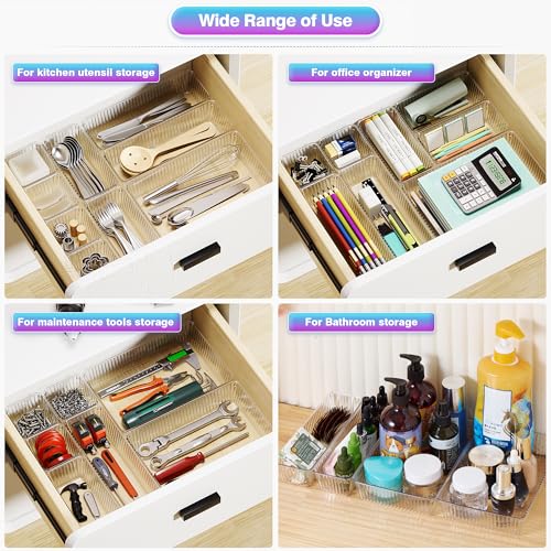 Okylvve 25 PCS Clear Plastic Drawer Organizer Set - 4 Sizes Makeup Organizer Desk Drawer Divider Bathroom Organizers and S...