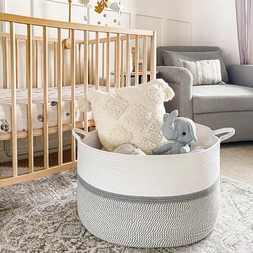 CHICVITA 85L Large Blanket Basket for Living Room, Woven Storage Baskets for Laundry Pillows Toys, Decorative Cotton Rope ...