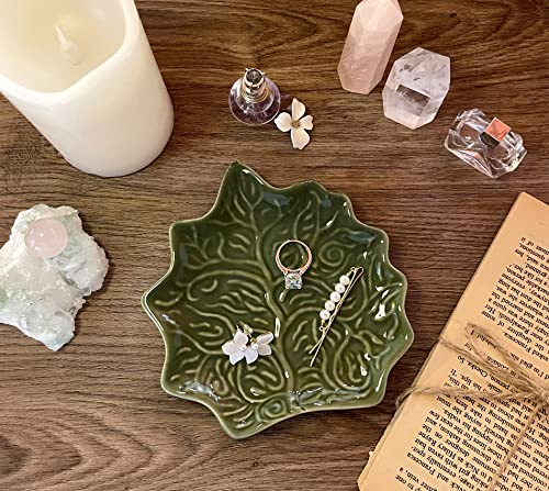 LZBALUYO Jewelry Dish Trinket Tray for Women, Ring Dish Holder, Unique Leaf Shape Ceramic Plate Cute Things Vanity Aesthet...
