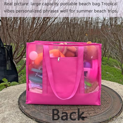 hsmyank Reusable Large Beach Bags With 2 Pockets & Zipper, Lightweight Beach Tote for Poolside, Trip/swim