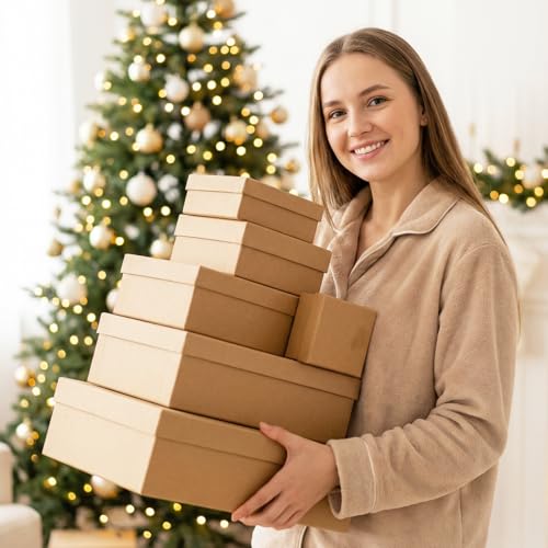 Douaowoc 6 Pcs Gift Boxes with Lids, Set of 6 Empty Wrap Boxes, Nesting Box for Gift Presents Cardboard Box for Christmas,...