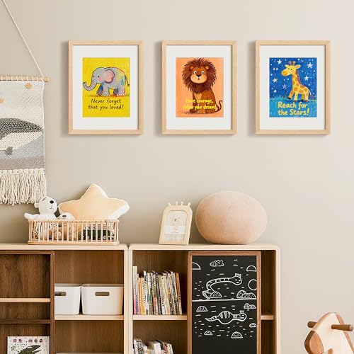 upsimples 11x14 Picture Frame Set of 3, Natural Solid Wooden Picture Frames, Display 8x10 with Mat or 11 x 14 Without for ...
