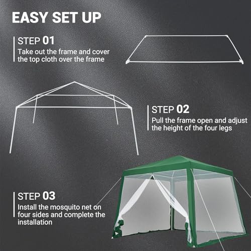 10x10 Pop Up Screen Tent Canopy with Mesh Netting Walls, Easy Setup Waterproof Outdoor Gazebo for Camping, Picnics, Backya...