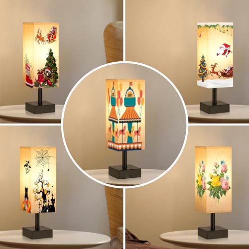 Small Table Lamp for Bedroom - Bedside Lamps for Nightstand, Minimalist Night Stand Light Lamp with Square Fabric Shade, D...