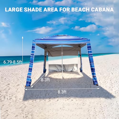 Aomifunny 8'x8' Beach Cabana, UPF 50+ Large Beach Canopy with Side Wall, Easy Setup Pop Up Sun Shelter, Adjustable Height...