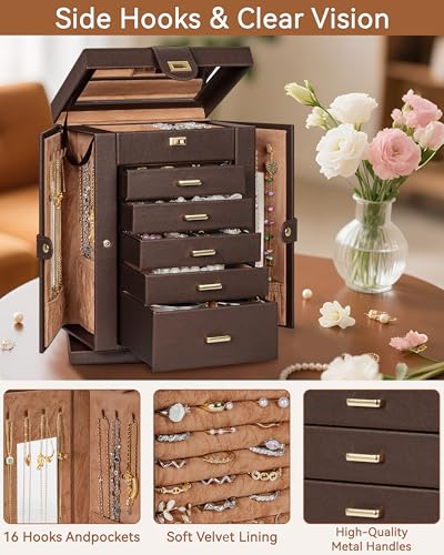 AKOZLIN 360° Rotating Jewelry Box 6-Tier Organizer Functional 360° Rotating Jewelry Storage Case for Women Girls Ring Neck...
