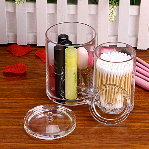 Hipiwe Clear Acrylic Cotton Swab Holder Preminm Quality Round Container Cotton Pad Q-tip Organize Case for Make Up Brush C...