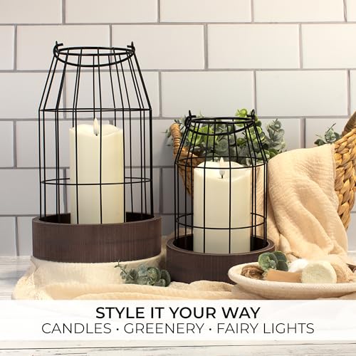 Rustic Farmhouse Lantern Decor Set of 2 - Stylish Decorative Lanterns for Your Living Room, Fireplace Mantle or Kitchen Di...