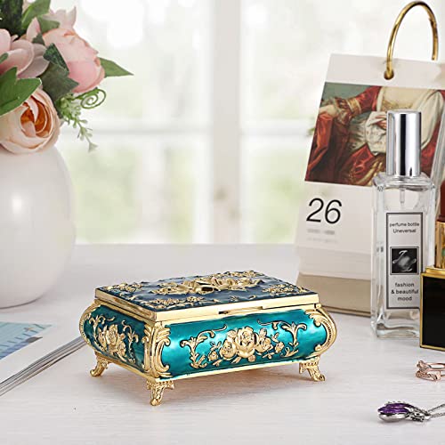 Hipiwe Vintage Metal Jewelry Box Small Treasure Chest Case Trinket Organizer Earrings Necklace Bracelet Storage Box Ring B...