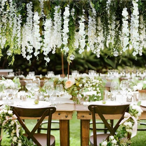ZINHO 60 Branches Wisteria Hanging Flowers, Artificial White Wisteria Flowers Garland for Wedding Arch Ceremony Party Gard...