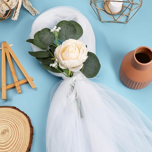 DIYDOFUN 20 Sets Wedding Aisle Decorations, 39.4 Inches Artificial Silk Rose Flowers with Long Tulle Tails for Church Pew ...