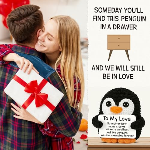 ZENLIV Gifts for Him Her Boyfriend Girlfriend, to My Love Handmade Crochet Penguin with Open Me Box, Anniversary Birthday ...