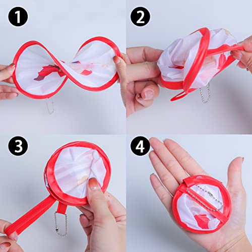 SUJJY 4 Pack Elegant Black Plant Foldable Hand Fans, Versatile Round Handheld Fans for Travel, Events, Indoor and Outdoor...