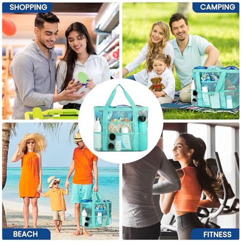 Ymomode Beach Bag - Mesh Beach Bag Large 8 Pockets, Beach Tote Bag Beach Essentials for Vacation Must Haves
